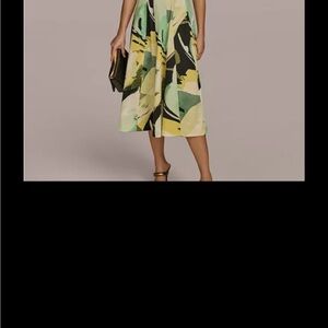 Donna Karan Abstract Print Midi Skirt in Green, Yellow and Black